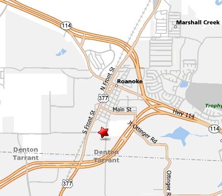 Map with star marking Roanoke Recreation Center location